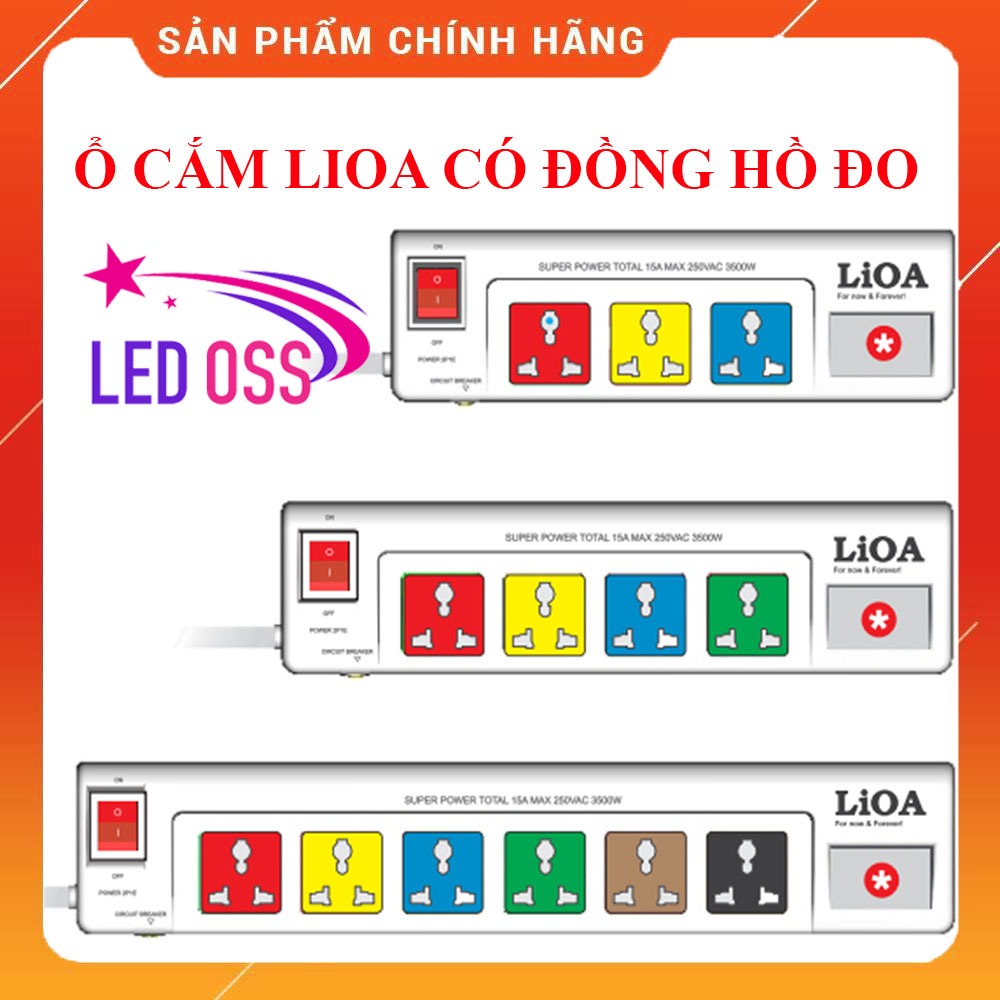 Ổ cắm điện LIOA 4 ổ cắm có đồng hồ báo điện áp - Dòng cao cấp