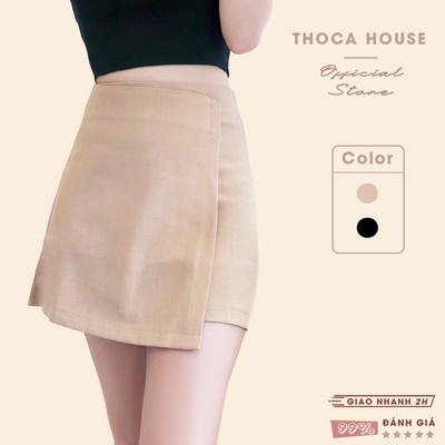 [XẢ HÀNG] Chân váy nữ sinh dáng ngắn chữ A trơn kiểu lệch tà THOCA HOUSE kiểu Hàn phối đồ nữ tính