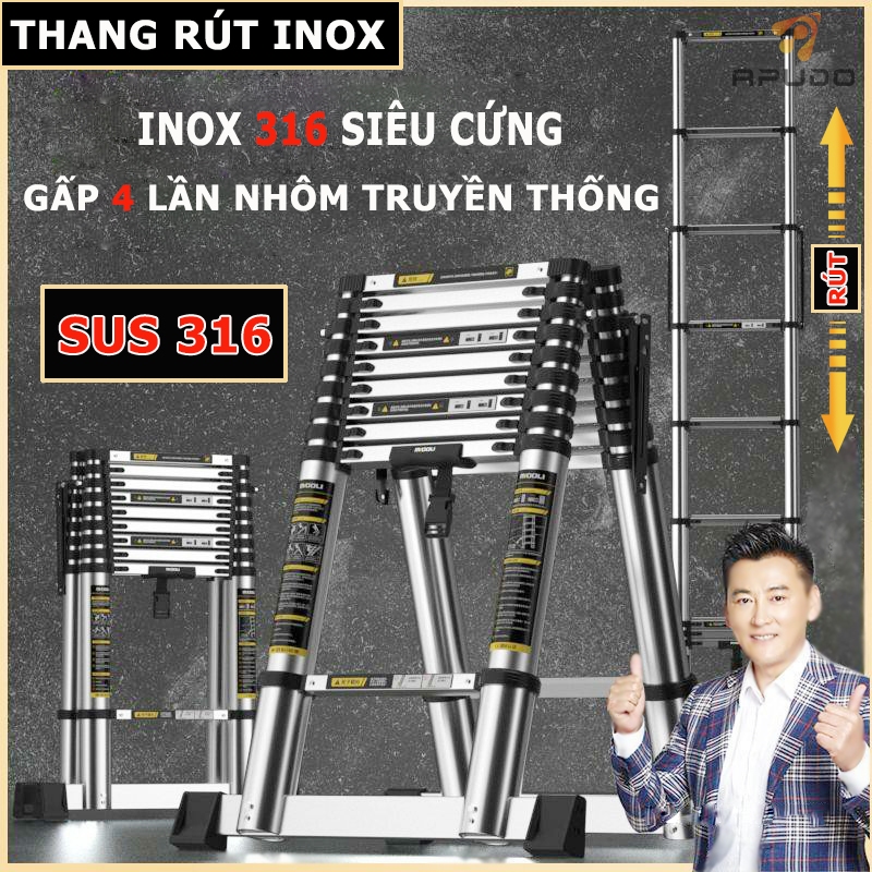 Thang Rút Inox Thang Gấp Gọn Chữ A,Thang Nhôm Ghế Tay Vịn Xếp Gọn 3-7 Bậc Thang Gia Đình MKS068