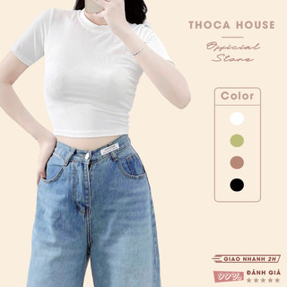 XẢ HÀNG - Áo thun nữ croptop tăm gân trơn màu THOCA HOUSE thoải mái, ôm dáng
