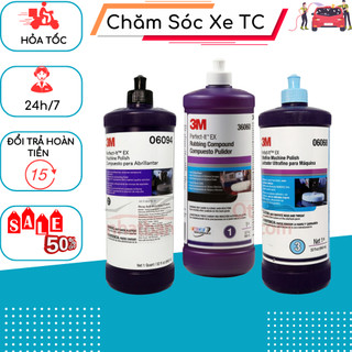 Bộ xi đánh bóng 3M dung tích 946ml bước 1,2,3 giúp đánh phá xước nhanh giảm bụi bay tạo độ bóng cho bề mặt sơn xế yeu
