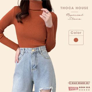 XẢ HÀNG - Áo len cổ lọ nữ dài tay trơn màu basic THOCA HOUSE dáng ôm phối đồ thu đông Hàn Quốc