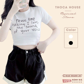 XẢ HÀNG - Áo thun baby tee croptop cổ tròn in chữ trơn màu THOCA HOUSE thời trang trendy trẻ trung