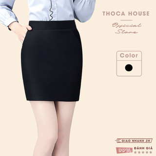 XẢ HÀNG - Chân váy công sở trên gối có túi trơn đen THOCA HOUSE basic thanh lịch, dày dặn co giãn
