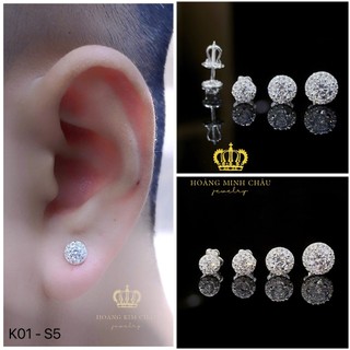 Bông tai bạc nam nữ Hoàng Minh Châu Jewelry (K01-S5), thiết kế thanh lịch chuẩn bạc chính hãng
