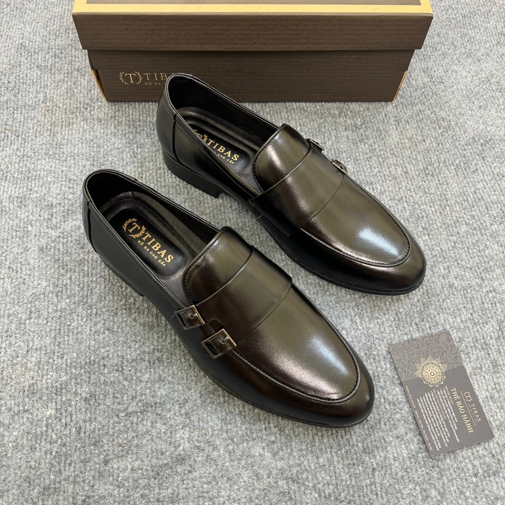 Giày Tây Lười Nam Da Cao Cấp Băng Ngang Khóa Đôi Màu Đen Đế Cao 3cm Sang Trọng Lịch Sự Tibas