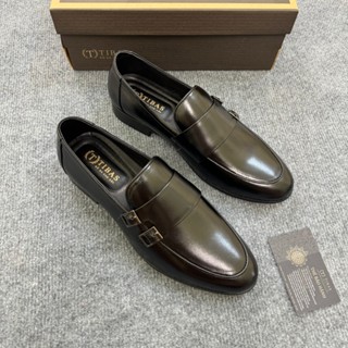 Giày Tây Lười Nam Da Cao Cấp Băng Ngang Khóa Đôi Màu Đen Đế Cao 3cm Sang Trọng Lịch Sự Tibas