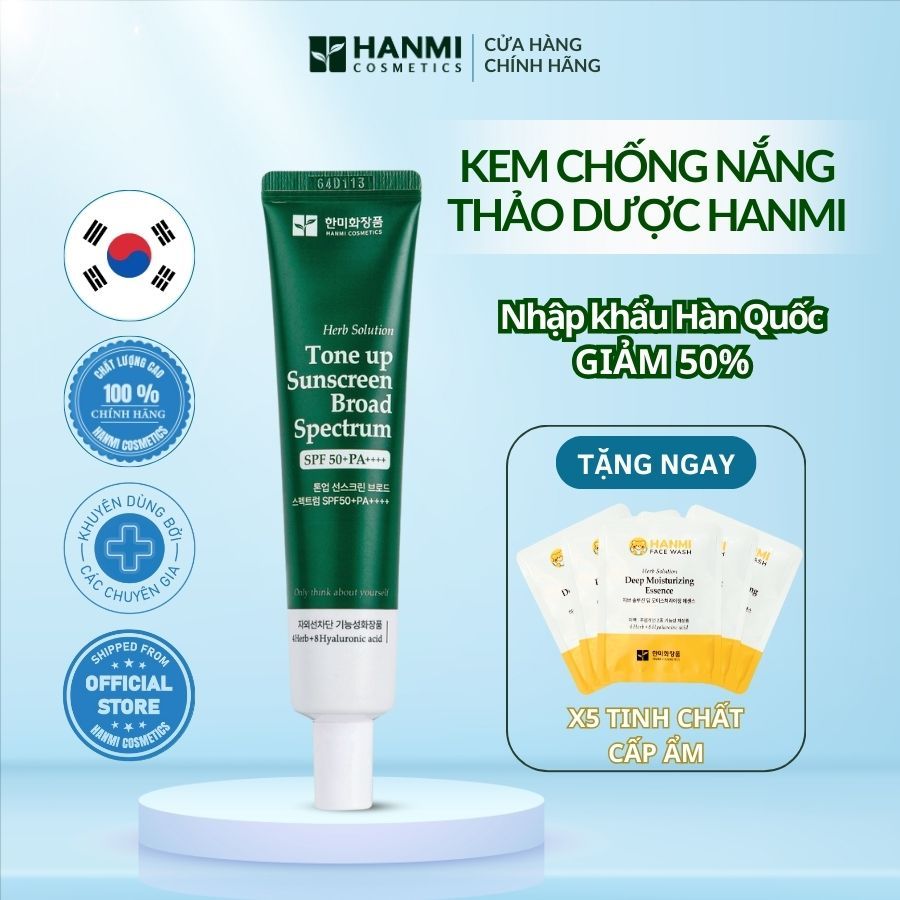 Kem Chống Nắng Nâng Tone Trắng Hồng SPF 50+PA++++ 40ml Dưỡng Ẩm, Kiểm Soát Lượng Dầu Thừa - Hanmi