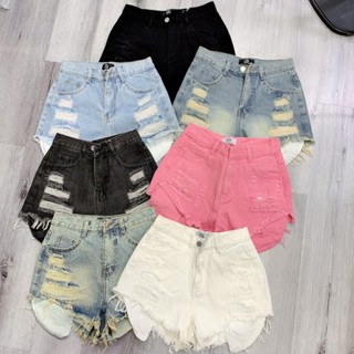 [ nhatran ] Quần đùi short jean nữ lưng cao rách xước lộ túi chất Denim Pants Women GENNY
