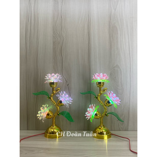 ĐÈN THỜ BA BÔNG SEN ĐỔI MÀU (1 CÁI)