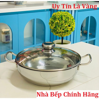  Chảo Lẩu Sâu Lòng Inox 3 Đáy Fivestar Vung Kính 24-26-28-32cm   Nồi lẩu cao cấp inox đáy từ Fivestar 