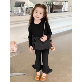  Bộ quần áo bé gái dài tay  áo dáng bánh bồng  kết hợp quần ống loe cho bé từ 8-20kg 