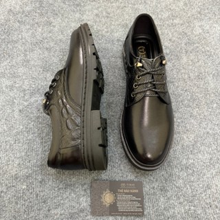 Giày Đốc Nam Cổ Thấp Da Bò Nguyên Tấm In Cá Sấu Màu Đen Đế Cao Su Khâu Chắc Chắn Tăng 3cm Sang Trọng Lich Lãm Tibas