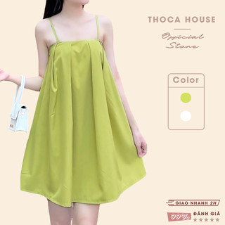  Đầm babydoll hai dây dáng ngắn kaki THOCA HOUSE trẻ trung xinh xắn mặc đi biển đi chơi