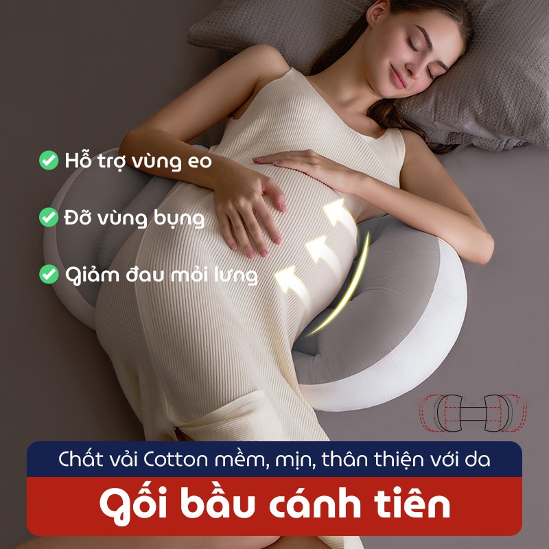 Gối bầu cánh tiên vải Nhung cao cấp giảm đau lưng, nhức mỏi, cải thiện giấc ngủ, nâng đỡ cho mẹ bầu
