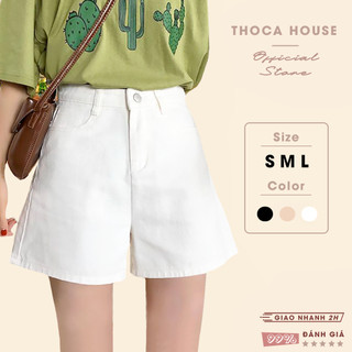 Quần short nữ kaki Hàn Quốc trơn nude, trắng, đen THOCA HOUSE ôm dáng tôn chân cực xinh