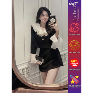 Set Áo Dài Tay Doll Diva Phối Cổ Bèo Kèm Chân Váy Tuyết Hàn Cao Cấp Phong Cách Tiểu Thư 1299
