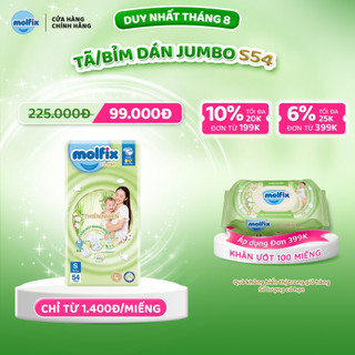 Tã/bỉm dán Molfix Thiên nhiên Jumbo S (4kg - 8kg) - Gói 54 miếng