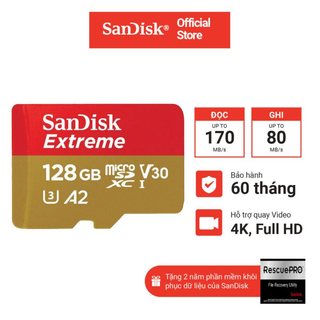 Thẻ nhớ microsdxc sandisk extreme v30 a2 128gb 190mb/s sdsqxaa-128g-gn6mn