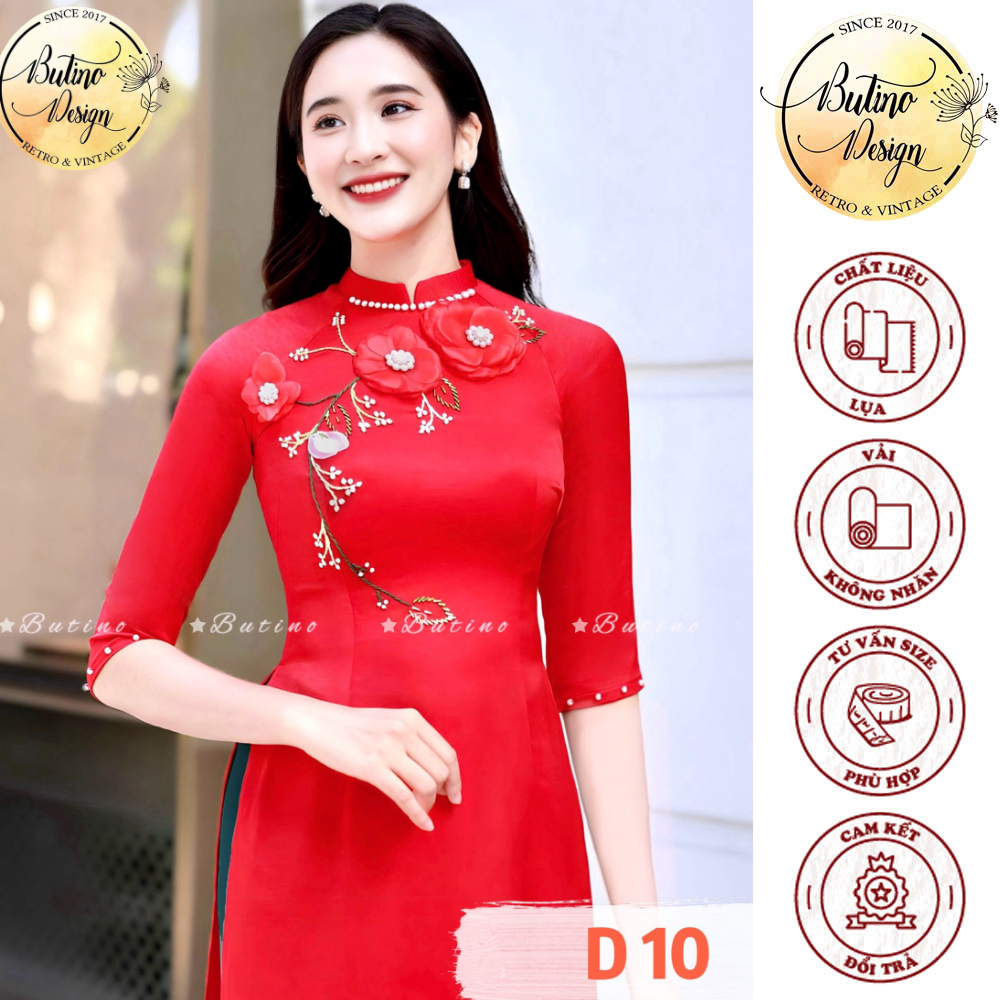 Butino shop áo dài truyền thống D10 thời trang nữ lụa cao cấp, thiết kế