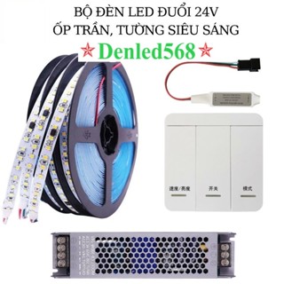 Cuộn dây Led dán đuổi 10m Led dán 24v đơn sắc với thanh nhôm định hình silicon có điều khiển từ xa