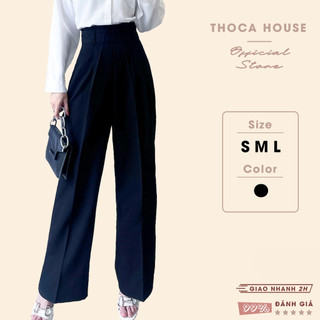 Quần tây ống rộng cạp cao nơ cách điệu THOCA HOUSE quần tây form đứng vải tây tuyết mưa công sở