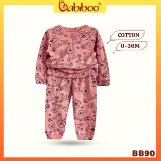Bộ dài tay Thu Đông bé trai & bé gái Babiboo cotton co dãn 4 chiều BB90