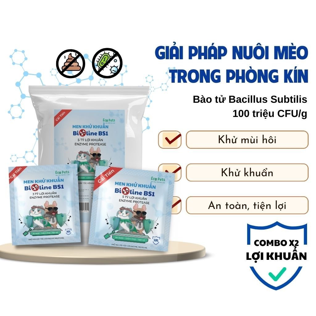 Men khử khuẩn khử mùi Bioline BS1 cho cát vệ sinh mèo