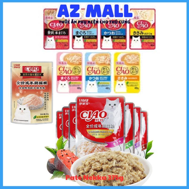 Pate Ciao cho mèo gói 60g, Pate cho mèo Ciao thêm sốt cá ngừ