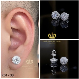 Bông tai bạc nam nữ Hoàng Minh Châu Jewelry (K01-S8), thiết kế thanh lịch chuẩn bạc chính hãng