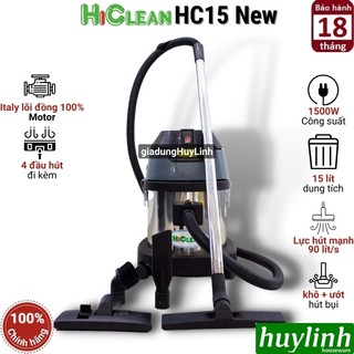 Máy hút bụi công nghiệp Hiclean HC15 New 2020 - 15 lít - Công suất 1500W