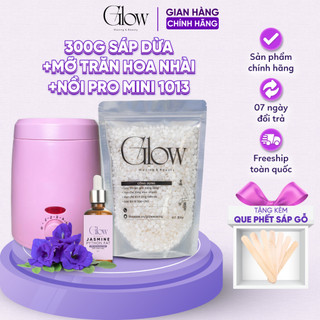  Combo 300gr Sáp Wax Lông Nóng + Nồi Nấu Sáp ProWax 200 Chống Dính Mini GLOW + Mỡ Trăn Hoa Nhài 1013 