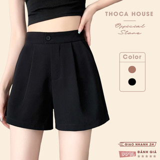  Quần short tây nữ màu trơn đen, nâu THOCA HOUSE phối mọi trang phục công sở, đi chơi