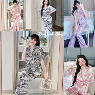 Đồ Bộ Nữ Vải Lụa Xước In 5D Tay Ngắn Cao Cấp Pijama Bigsize 50-100Kg Bộ Ngủ Nữ Béo Xinh Shop