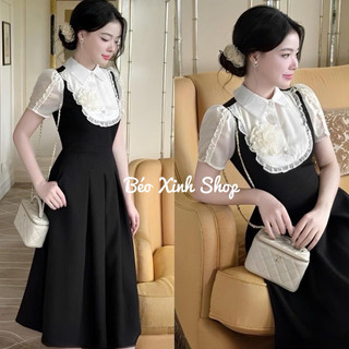  Đầm Dự Tiệc Phối Yếm Vải Cotton Lạnh 40 - 95Kg Thời Trang Nữ Béo Xinh Shop 