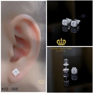 Bông tai bạc nam nữ Hoàng Minh Châu Jewelry (K02-S55), thiết kế thanh lịch chuẩn bạc chính hãng