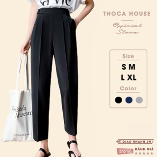 Quần baggy nữ công sở đai chéo lưng thun 9 tấc THOCA HOUSE quần tây nữ trơn màu lửng form tôn dáng