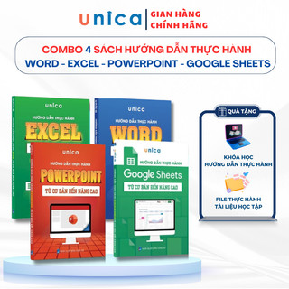 Combo 4 Sách Word - Excel - Powerpoint - Google Sheets Unica từ cơ bản đến nâng cao kèm khoá học