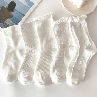  COMBO 10 Đôi Tất Vớ Cổ Cao Nữ Trắng Vải Cotton Co Giãn Nhiều Kiểu Hàn Quốc TAT19 