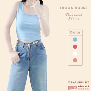 Áo sát nách nữ thun borip cổ vuông trơn màu THOCA HOUSE basic dễ phối đồ, ôm dáng sporty