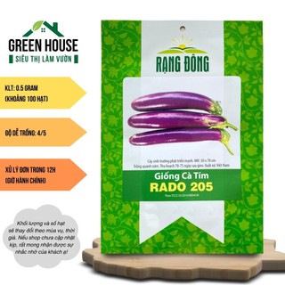 Hạt giống Cà Tím Rado 205 (0,5g~100 hạt) hiệu Rạng Đông sinh trưởng khoẻ, kháng sâu bệnh tốt | Green House