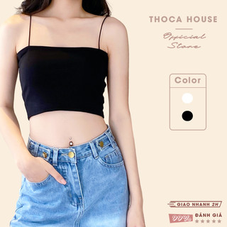 Áo hai dây sợi bún thun gân cotton THOCA HOUSE co giãn ôm dáng trắng, đen basic phối mọi outfit