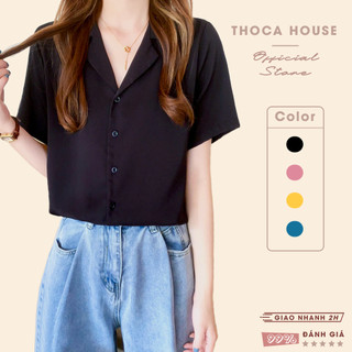  Áo sơ mi cổ vest tay ngắn trơn nhiều màu THOCA HOUSE mặc đi chơi, đi làm thanh lịch