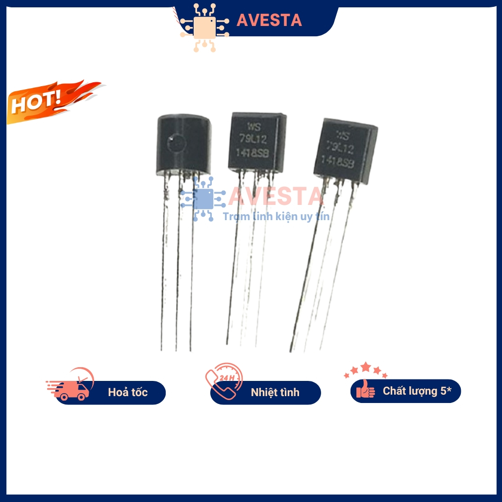 Ic nguồn 79l05 79l08 79l09 79l12 79l15 -12V 0.1A  to-92 Avesta.
