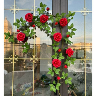  Dây giả -  Dây Hoa Hồng Leo Pháp cao cấp bông to siêu đẹp- Dây hoa giả cao cấp 1m7 Decor Trang Trí Tường Nhà Quán Cafe 