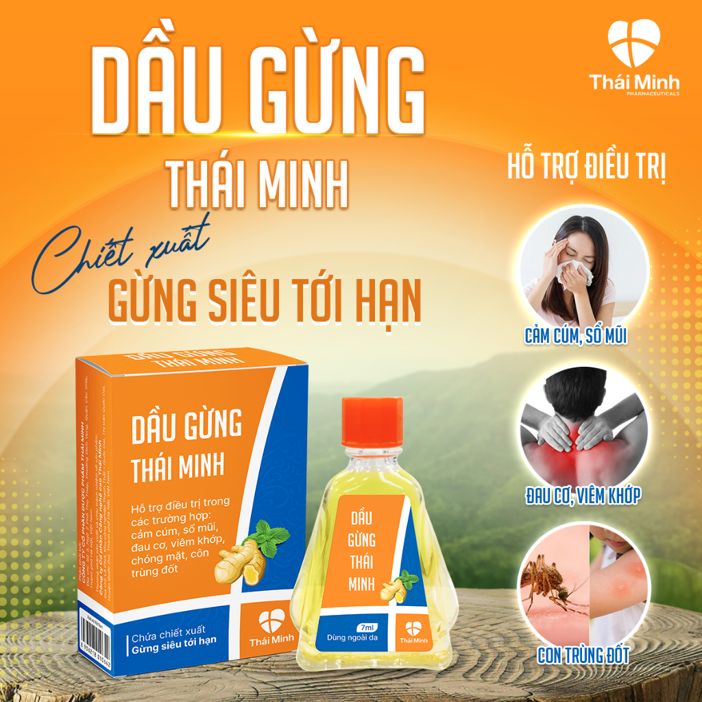 Dầu gió Gừng Thái Minh - Dầu Nóng Xoa Bóp Thảo Dược Giúp làm Giảm Cơn Đau Đầu, Đau Xương Khớp - Lọ 7ml