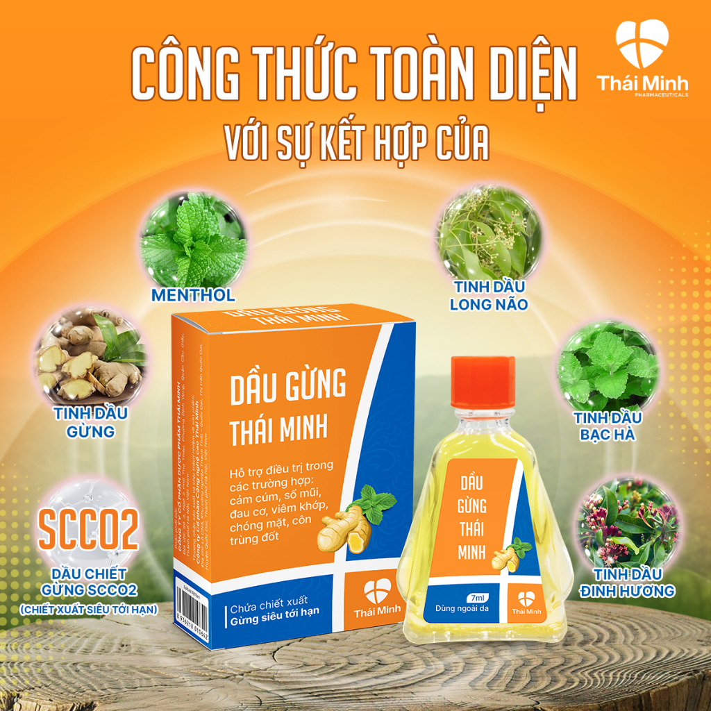 Dầu gió Gừng Thái Minh - Dầu Nóng Xoa Bóp Thảo Dược Giúp làm Giảm Cơn Đau Đầu, Đau Xương Khớp - Lọ 7ml