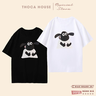 Áo thun oversize unisex cổ tròn tay ngắn in hình cừu THOCA HOUSE phù hợp mọi lứa tuổi, mặc áo đôi, áo lớp, áo nhóm