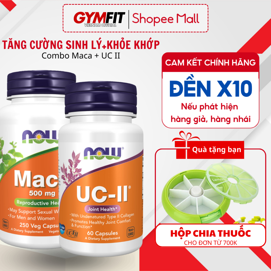 Combo hỗ trợ tăng cường sinh lý, cải thiện chức năng sụn khớp Maca + UC II Now Foods