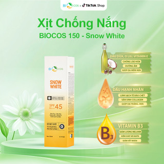 Xịt Chống Nắng BIOCOS 150 - Snow White Xịt Lạnh Bọt Tuyết, Dưỡng Ẩm, Chống Nắng (Mẫu Mới Hè 2024)